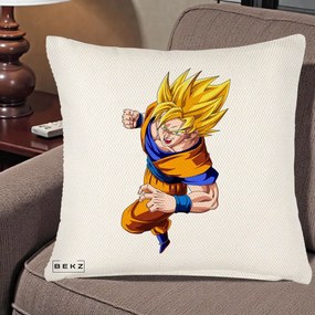 Perna Personalizata Dragon Ball Goku Super Saiyan 2 Lupta, 40x40 cm, Crem Reliefat, Husa Detasabila, Perna Inclusa, BEKZ®