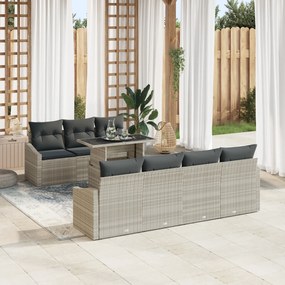 vidaXL Set de canapea pentru grădină, 8 piese, cu perne, gri deschis, din rattan poliester