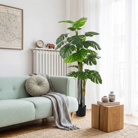 HOMCOM Arbore artificial Monstera H.1,5 m Trunchi și ramuri realiste, finisaj mușchi, frunze 'tortue', ghiveci inclus | Aosom Romania