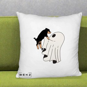 Perna Decorativa Caine Rottweiler Fantoma Halloween, 40x40 cm, Alb Pufos, Husa Detasabila, Perna Inclusa, BEKZ®