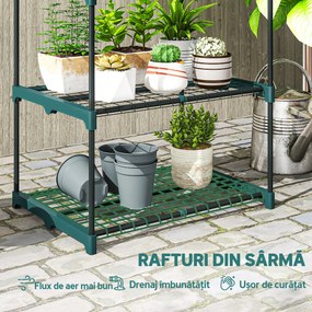 Outsunny Suport Vertical pentru Plante cu 4 Niveluri din Oțel și Plastic, Suport pentru Ghivece de Interior și Exterior, Grădină, Balcon, 67x49x105 cm, Verde Închis | Aosom Romania