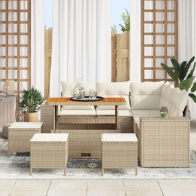 vidaXL Set de canapele pentru grădină , 8 piese, Bej, din rattan, poliester și lemn de acacia.