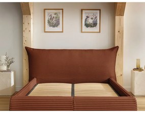 Pat matrimonial cărămiziu tapițat cu spațiu de depozitare cu somieră 180x200 cm Jade – Bobochic Paris