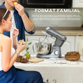 HOMCOM Robot de patiserie 1300 W, robot pentru frământat profesional 4,5 L, bol din oțel inoxidabil, 6+P viteze și funcție pulse, argintiu | Aosom Romania
