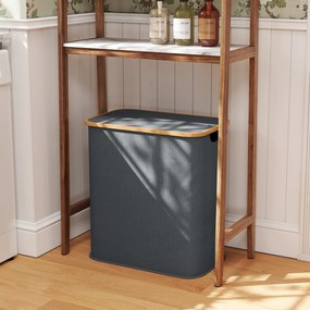 HOMCOM Coș de rufe dublu pliabil 80 l coș pentru rufe murdare cu capac, mânere striate, gri | Aosom Romania