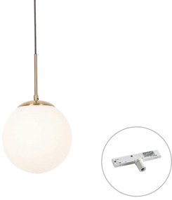 Lampă suspendată Art Deco aurie cu sticlă opal, incl. adaptor șină alb, monofazată - Slimline Flore