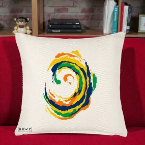 Perna Decorativa Vortex Abstract Colorat, 40x40 cm, Crem Reliefat, Husa Detasabila, Perna Inclusa, BEKZ®