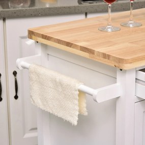 Carucior de bucatarie HOMCOM din lemn alb 65x48x90cm | Aosom RO