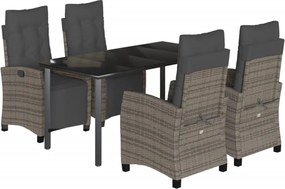vidaXL Set mobilier de grădină cu perne, 5 piese, gri, poliratan