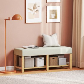 HOMCOM Banc pentru încălțăminte, banc de depozitare cu șezut capitonat, raft deschis, lemn de hevea, 120x44x48cm, lemn natural | Aosom Romania