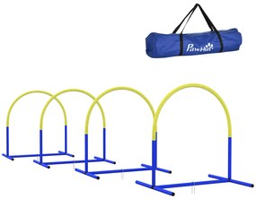 PawHut Set de Agilitate pentru Câini, Antrenament Câini, 4 arcuri, pentru începători, cu geantă de transport, albastru+galben, 88 x 64 x 95 cm | Aosom Romania