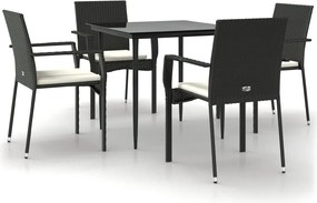 vidaXL Set mobilier de grădină cu perne, 5 piese, negru, poliratan