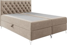 Pat cu boxspring, 200x200, ţesătură bej catifea, GULIETTE + cadou