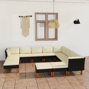 3059747 vidaXL Set mobilier de grădină cu perne, 12 piese, negru, poliratan