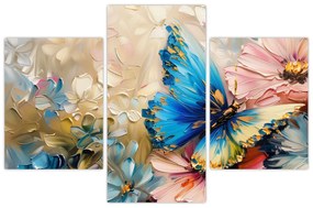 Tablou - Pictura de flori și fluturi (90x60 cm)