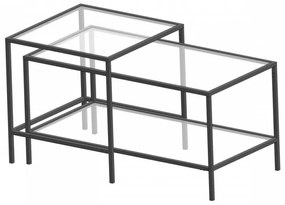 Set 2 Masute Auxiliare, Sticla / Metal, Sevay, Negru