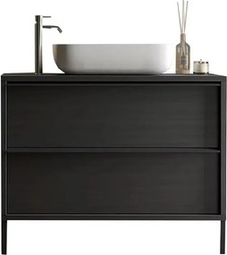 Set dulap baza si lavoar pe pardoseala negru LC Mobili Italia Steel 105x78x43 cm