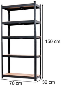 Raft rezistent 150x70x30 cm 150 kg negru