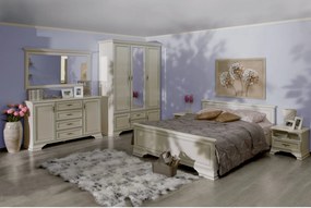 Mobilier dormitor alb IDENTO, cu pat 160x200, dulap cu 5 usi si 2 sert