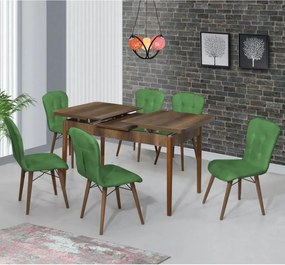 Set masa extensibila cu 6 scaune tapitate Homs cristal  negru-verde 170 x 80 cm