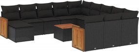 vidaXL Set mobilier de grădină cu perne, 13 piese, negru, poliratan