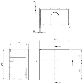 Dulap baie suspendat 60x60x38.5cm pentru lavoar, negru mat, MDF, Deante Prizma Negru mat, 600x600x385 mm
