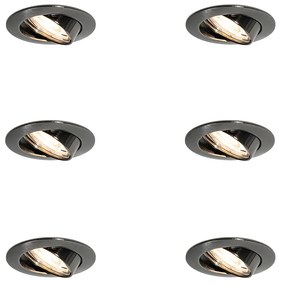 Set de 6 spoturi încastrate moderne Gunmetal GU10 rotunde de 50 mm orientabile - Edu