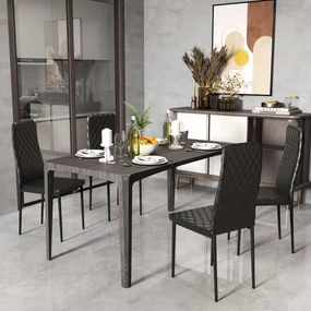 HOMCOM Set de 4 Scaune de Sufragerie cu Spătar Înalt, Scaune Moderne din Piele Artificială și Oțel, 41x50x98 cm, Negru | Aosom Romania
