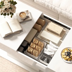 HOMCOM Măsuță de Cafea Extensibilă cu Compartiment, Măsuță de Sufragerie Modernă cu Picioare Antiderapante, Măsuță de Living pentru Acasă Birou, 108-178,5x53x49 cm, Alb Lucios | Aosom Romania