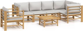 vidaXL Set mobilier de grădină cu perne gri deschis, 7 piese, bambus