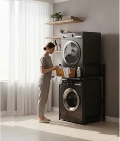 Suport raft pentru mașină de spălat și uscător cu sertar,negru