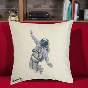 Perna Decorativa Astronaut Acuarela Zbor, 40x40 cm, Ecru, Husa Detasabila, Perna Inclusa, BEKZ®