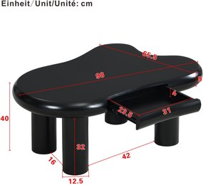 Masă de cafea în formă de nor, din MDF cu iluminare LED și sertar, 98x65,5x40 cm, Negru