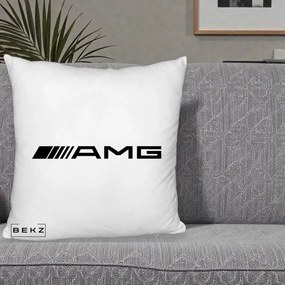 Perna Personalizata cu emblema Mercedes-AMG, 40x40 cm, Alb Pufos, Husa Detasabila, Perna Inclusa, BEKZ®