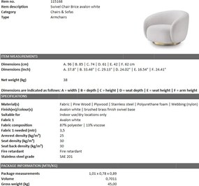 Fotoliu pivotant design elegant Brice, alb avalon 115168 HZ