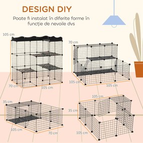 PawHut Țarc Modular pentru Animale de Talie Mică, cu Panouri și Accesorii, 105x70x116 cm, Negru | Aosom Romania