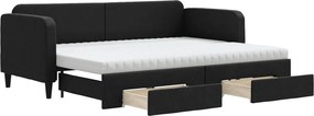 vidaXL Pat de zi cu extensie și sertare, negru, 80x200 cm, textil