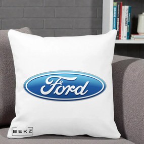 Perna Personalizata cu emblema Ford, 40x40 cm, Alba Mata, Husa Detasabila, Perna Inclusa, BEKZ®