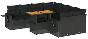 3327128 vidaXL Set mobilier de grădină cu perne, 9 piese, negru, poliratan