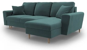 Colțar petrol extensibil, cu spațiu de depozitare cu tapițerie din catifea Kyoto – Cosmopolitan Design