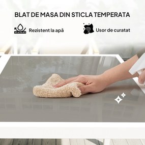 Outsunny Set Masă de Exterior Dreptunghiulară cu Blat din Sticlă și 4 Scaune cu Cotiere | Aosom Romania