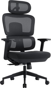 Scaun ergonomic premium Kino-H, spătar reglabil pe înălțime, suport lombar reglabil, tetieră 3D, cotiere 3D, șezut glisant, reclinare 125°, Mesh + Textil, Negru
