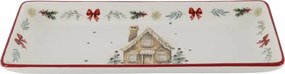 Platou de servire din ceramică albă cu motive de Crăciun, 3.5x28x12 cm, „Chalet de Noël"