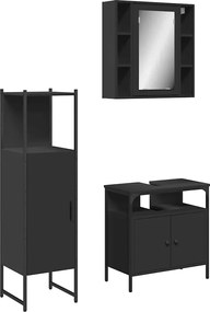 vidaXL Set dulapuri de baie, 3 piese, negru, lemn prelucrat
