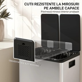 HOMCOM Coș de Gunoi cu Pedală, 2 x 20L, din Oțel, cu Capace Silențioase și Găleți Interioare Detașabile, Argintiu | Aosom Romania