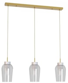 Lustra cu 3 pendule design modern Nora auriu/ marmura alba