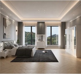 Dormitor Carolina, sifonier, comoda, noptiera, pat cu lada Homs, alb, 220x210x50 cm