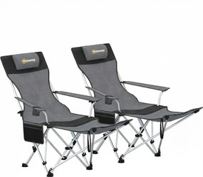 Outsunny Set de 2 Scaune de Camping Pliabile cu Suport pentru Picioare Detașabil, 82x100x88 cm, Negru | Aosom Romania