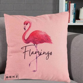 Perna Decorativa Flamingo Acuarela, 40x40 cm, Roz, Husa Detasabila, Perna Inclusa, BEKZ®