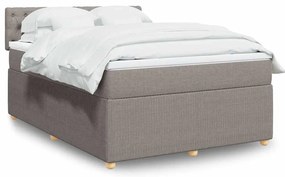 vidaXL Pat box spring cu saltea, gri taupe, 140x200 cm, textil